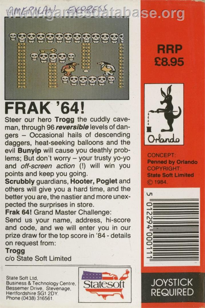 Frak! - Commodore 64 - Artwork - Box Back