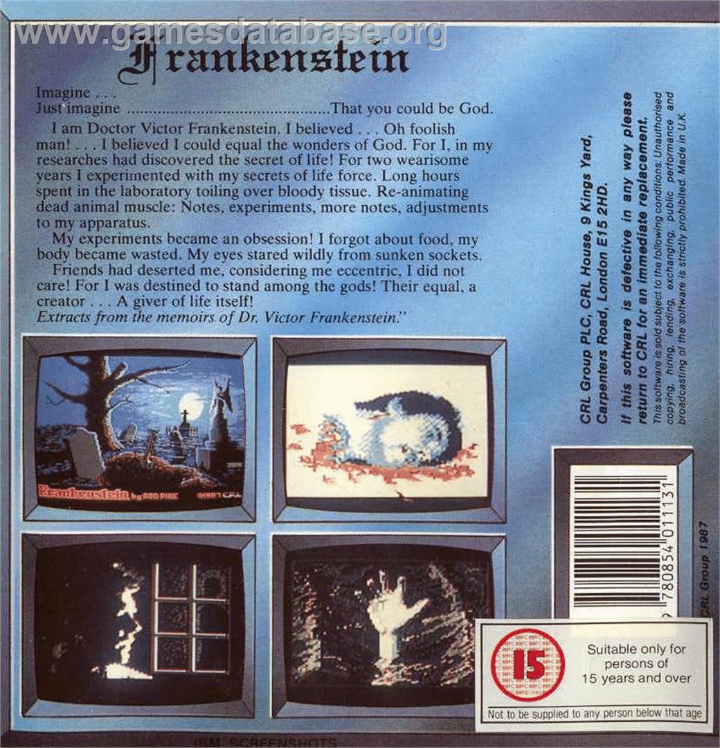 Frankenstein (CRL) - Commodore 64 - Artwork - Box Back