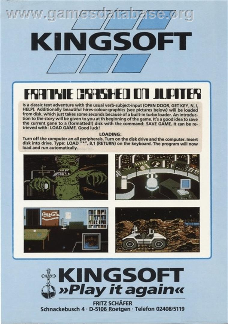Frankie Crashed On Jupiter - Commodore 64 - Artwork - Box Back