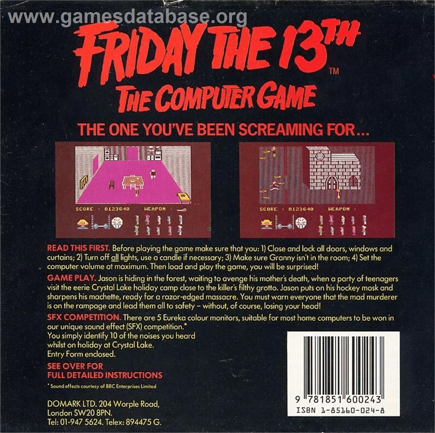 Friday the 13th - Commodore 64 - Artwork - Box Back