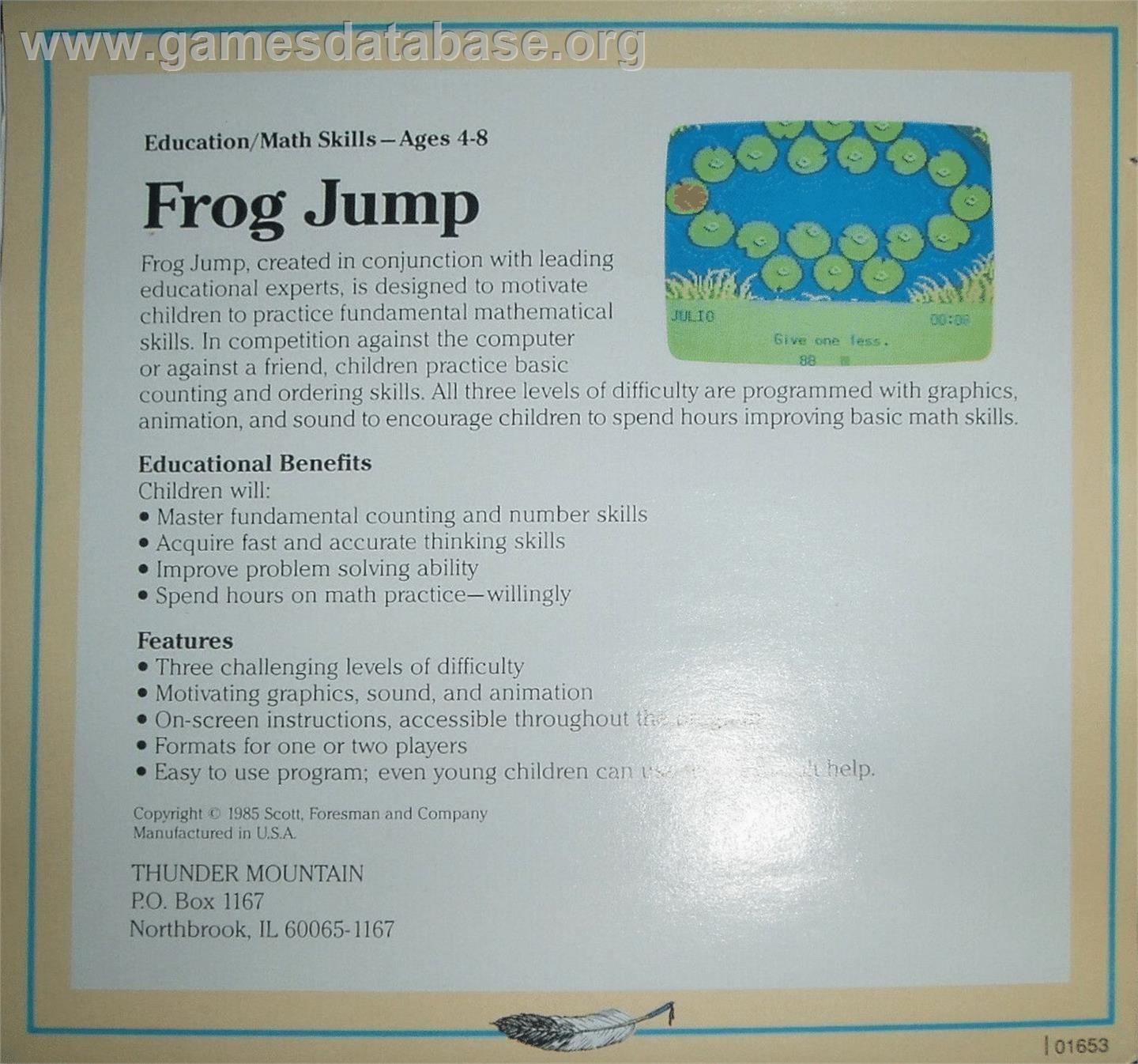Frog Jump - Commodore 64 - Artwork - Box Back