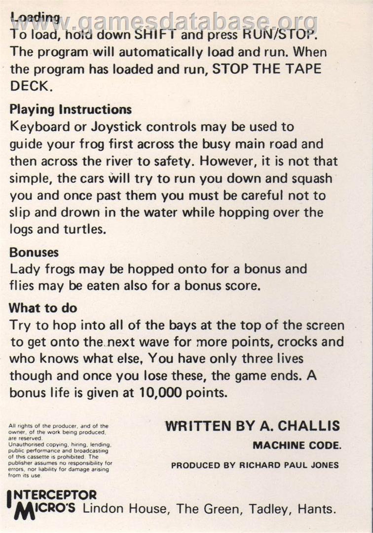 Frogger 64 - Commodore 64 - Artwork - Box Back