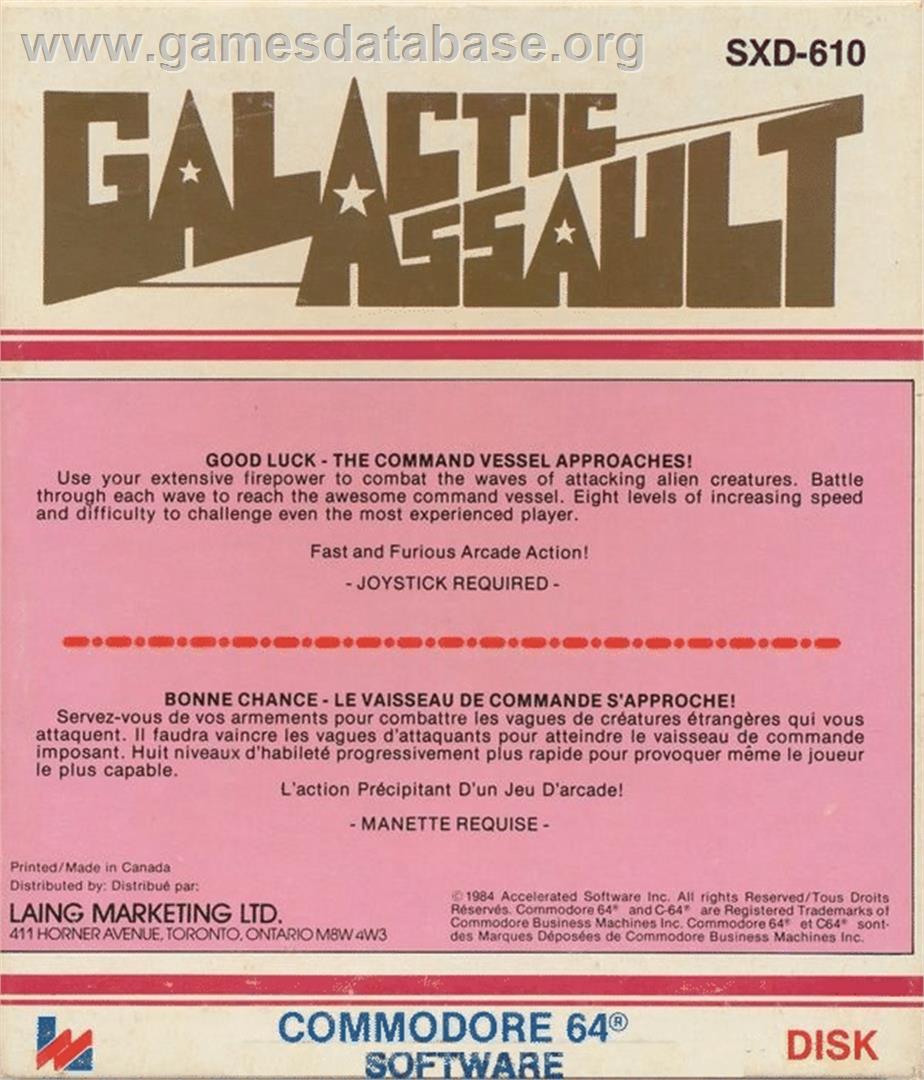 Galactic Assault - Commodore 64 - Artwork - Box Back