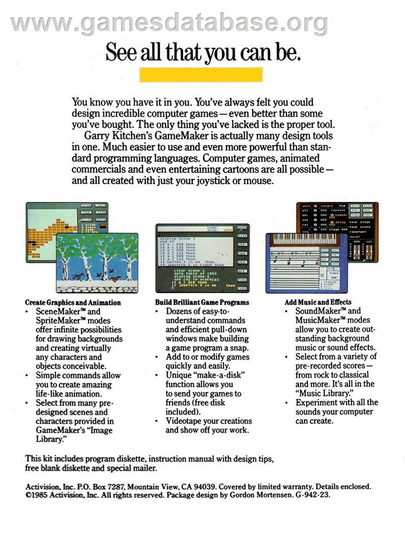 Garry Kitchen's Gamemaker - Commodore 64 - Artwork - Box Back