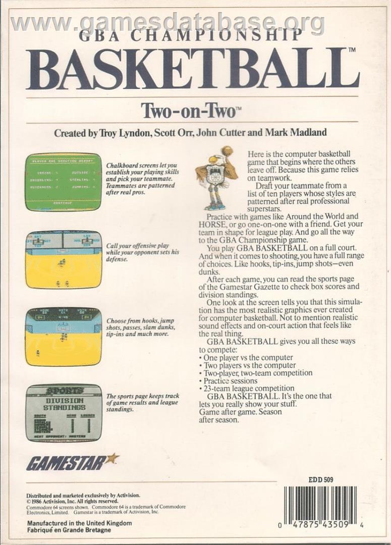 Gba Championship Basketball - Two-on-two - Commodore 64 - Artwork - Box Back