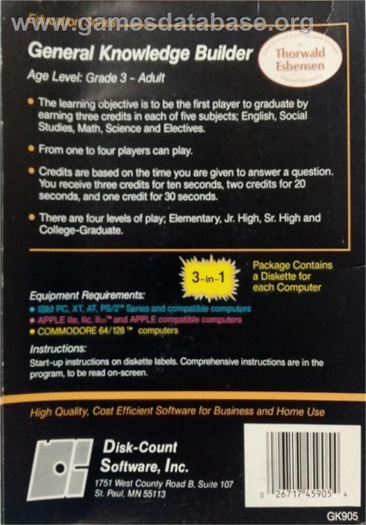 General Knowledge Builder - Commodore 64 - Artwork - Box Back