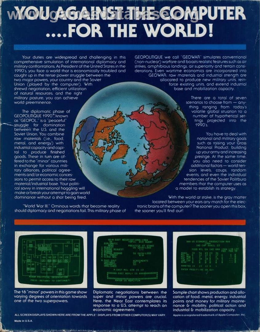 Geopolitique 1990 - Commodore 64 - Artwork - Box Back
