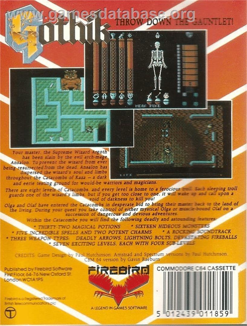 Gothik - Commodore 64 - Artwork - Box Back
