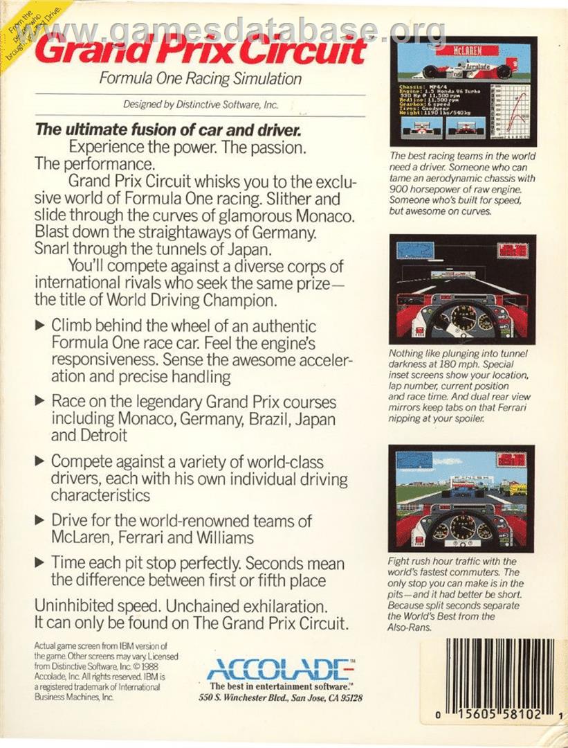 Grand Prix Circuit - Commodore 64 - Artwork - Box Back