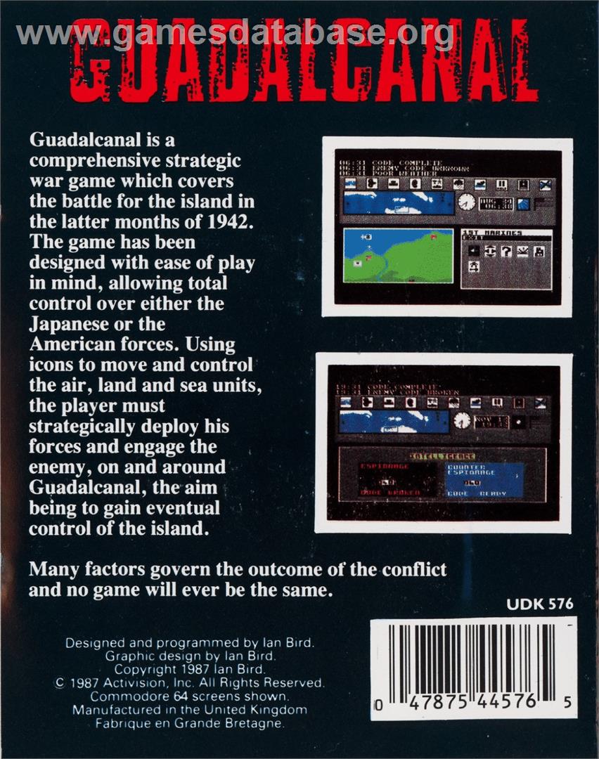 Guadalcanal - Commodore 64 - Artwork - Box Back