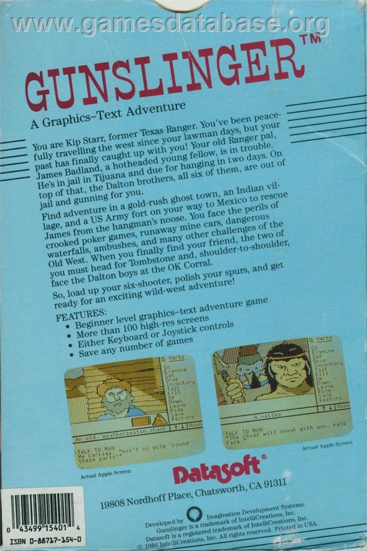 Gunslinger (Virgin Mastertronic) - Commodore 64 - Artwork - Box Back