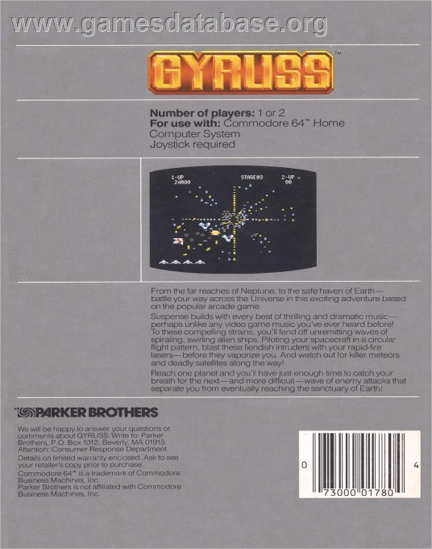 Gyruss - Commodore 64 - Artwork - Box Back