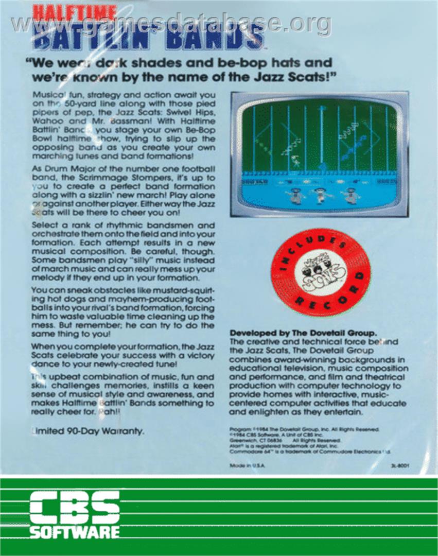Halftime Battlin' Bands - Commodore 64 - Artwork - Box Back