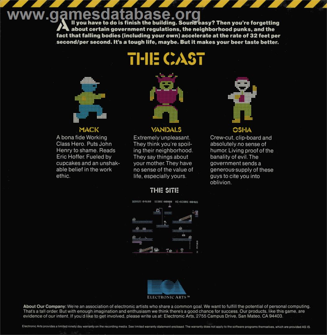 Hard Hat Mack - Commodore 64 - Artwork - Box Back