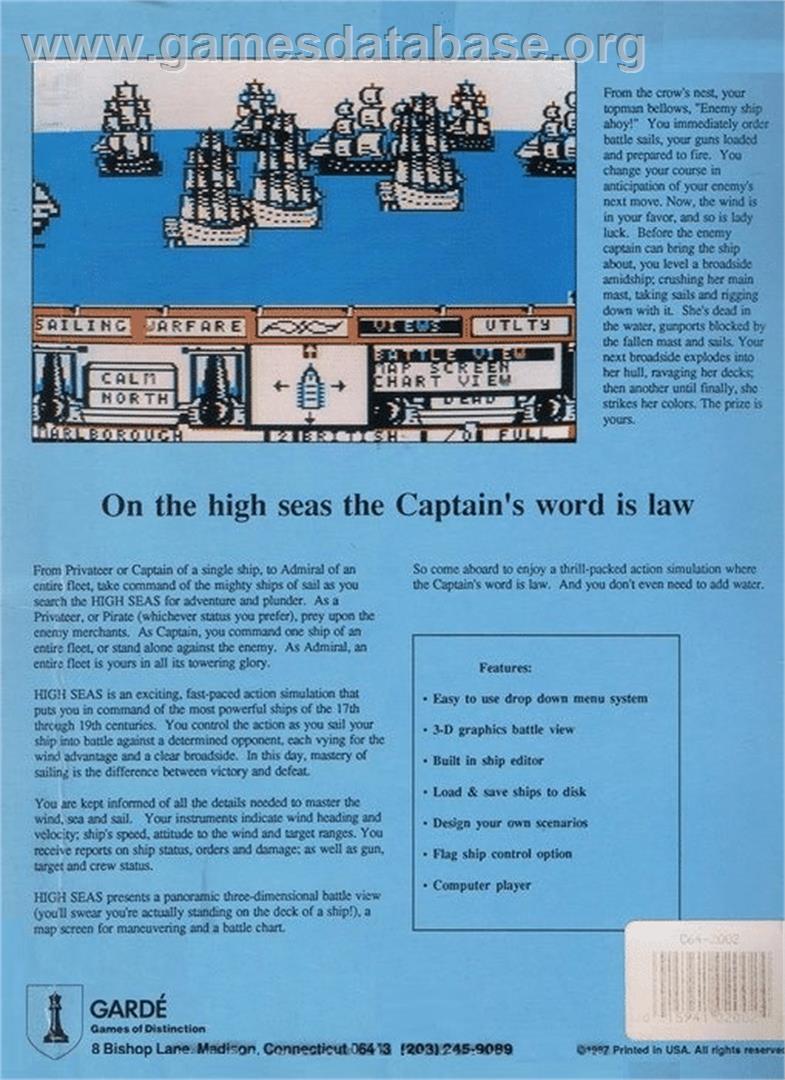 High Seas - Commodore 64 - Artwork - Box Back