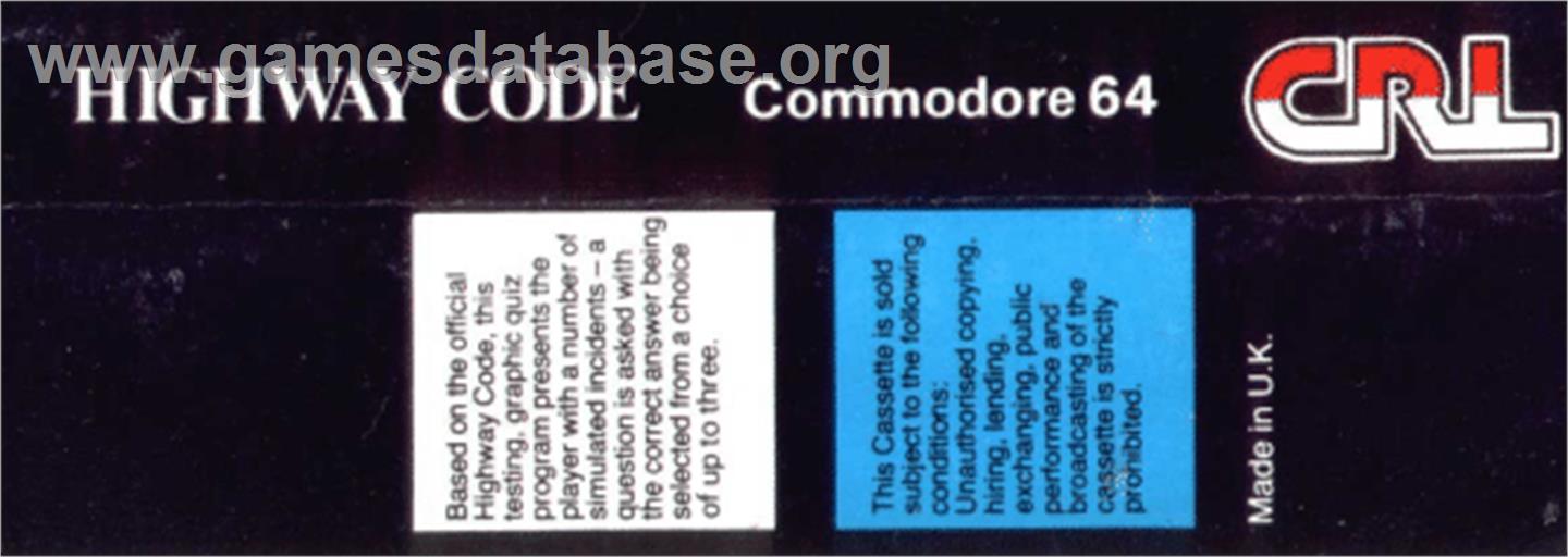Highway Code - Commodore 64 - Artwork - Box Back