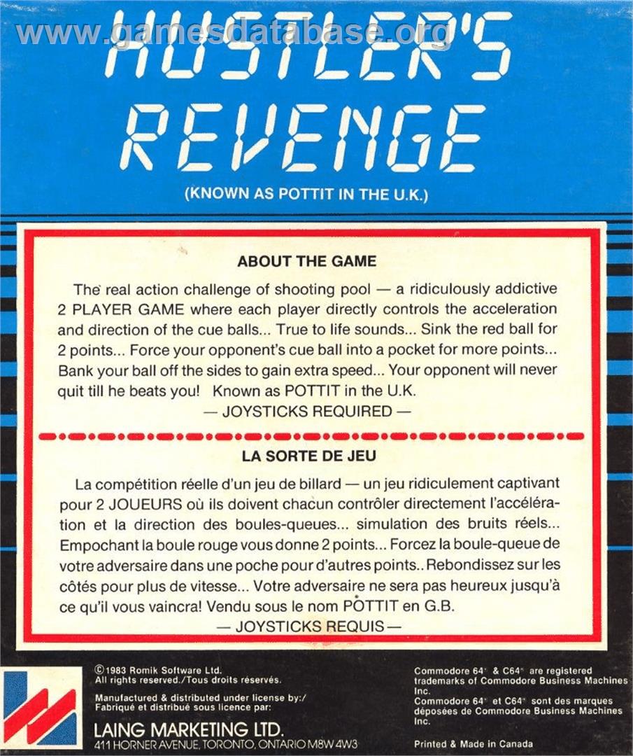 Hustler's Revenge - Commodore 64 - Artwork - Box Back