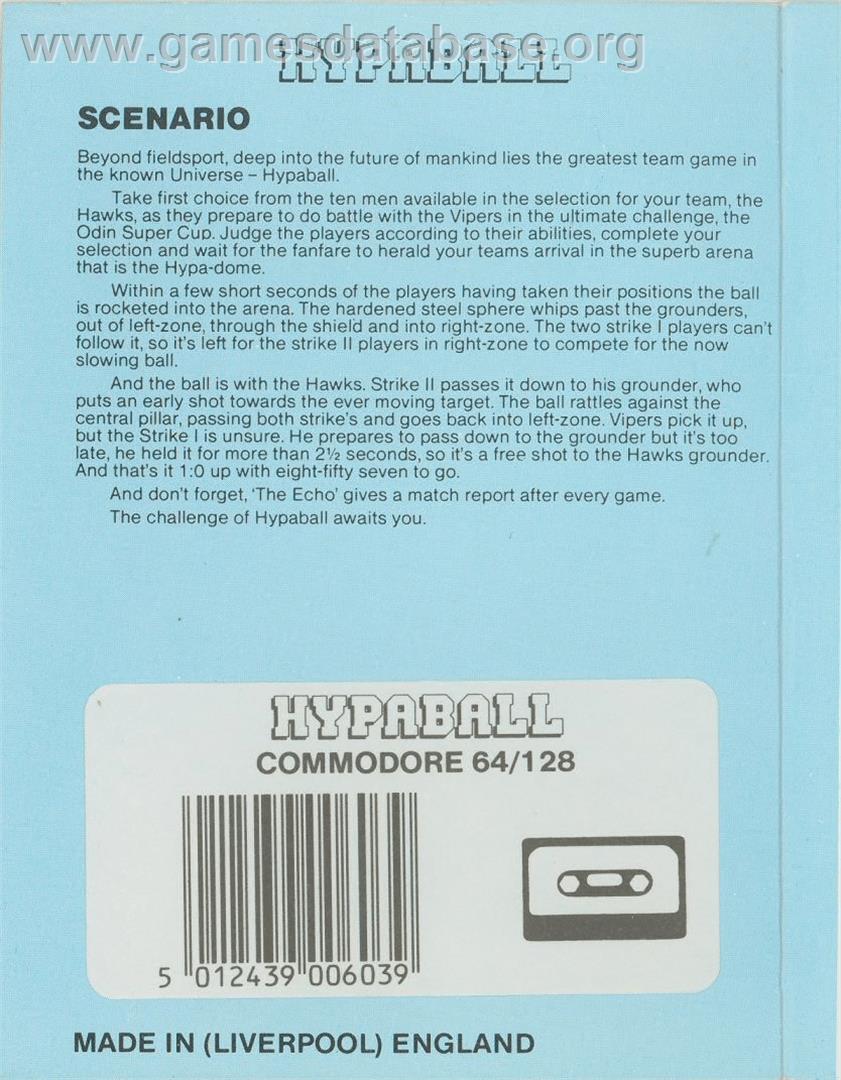 Hypa-ball - Commodore 64 - Artwork - Box Back