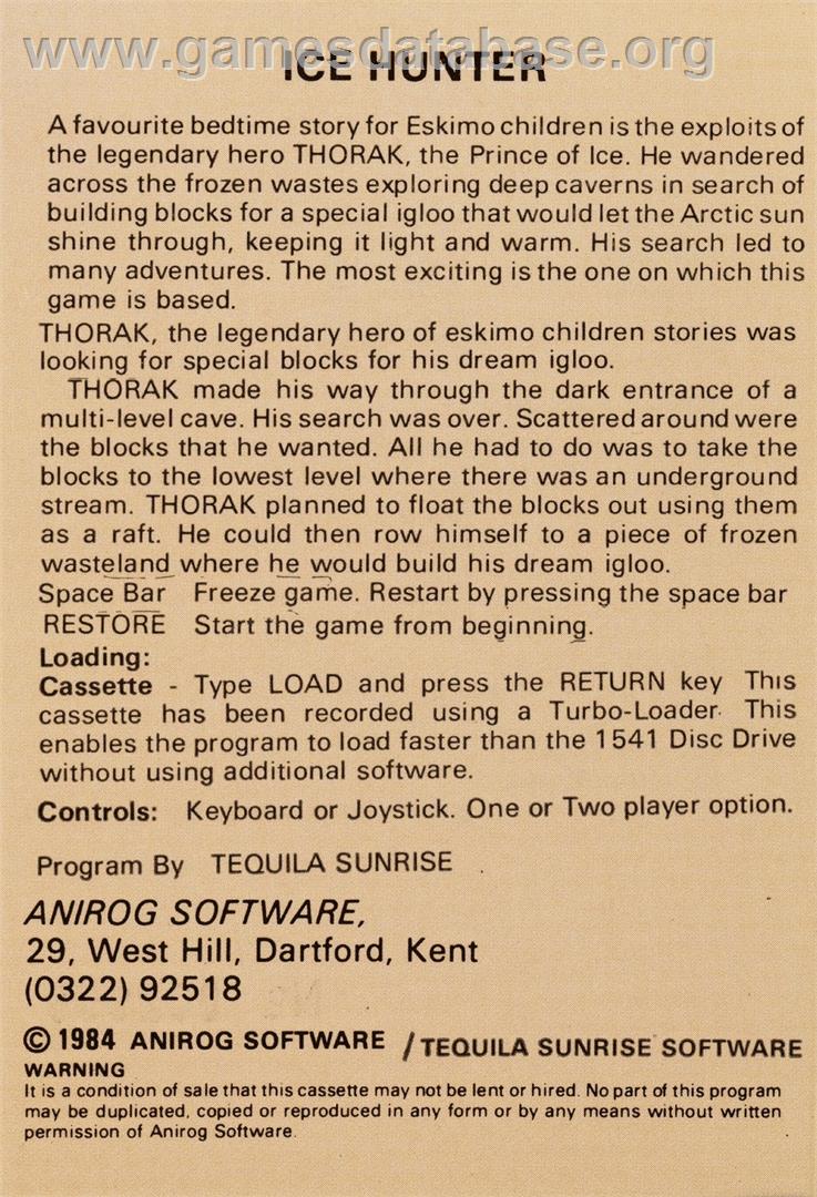 Ice Hunter - Commodore 64 - Artwork - Box Back