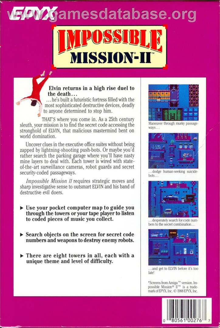 Impossible Mission II - Commodore 64 - Artwork - Box Back