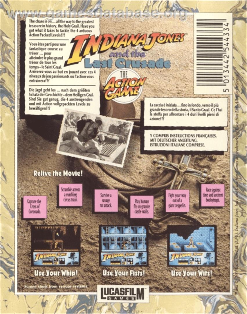 Indiana Jones and the Last Crusade: The Action Game - Commodore 64 - Artwork - Box Back
