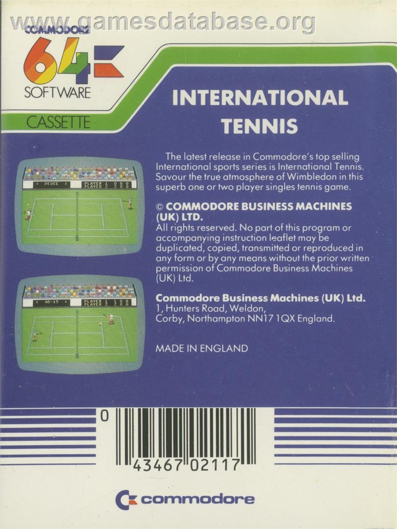 International Tennis (Zeppelin Games) - Commodore 64 - Artwork - Box Back