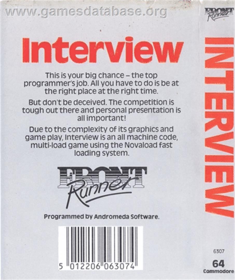 Interview - Commodore 64 - Artwork - Box Back