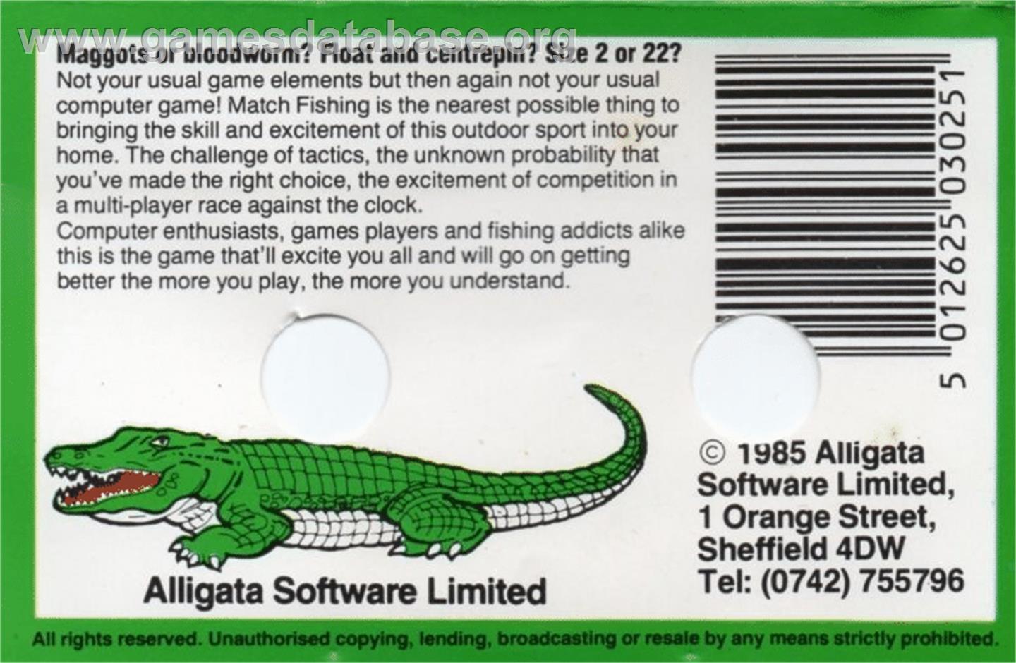 Jack Charlton's Match Fishing - Commodore 64 - Artwork - Box Back