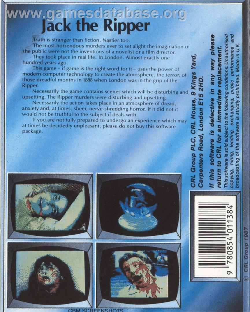Jack The Ripper - Commodore 64 - Artwork - Box Back