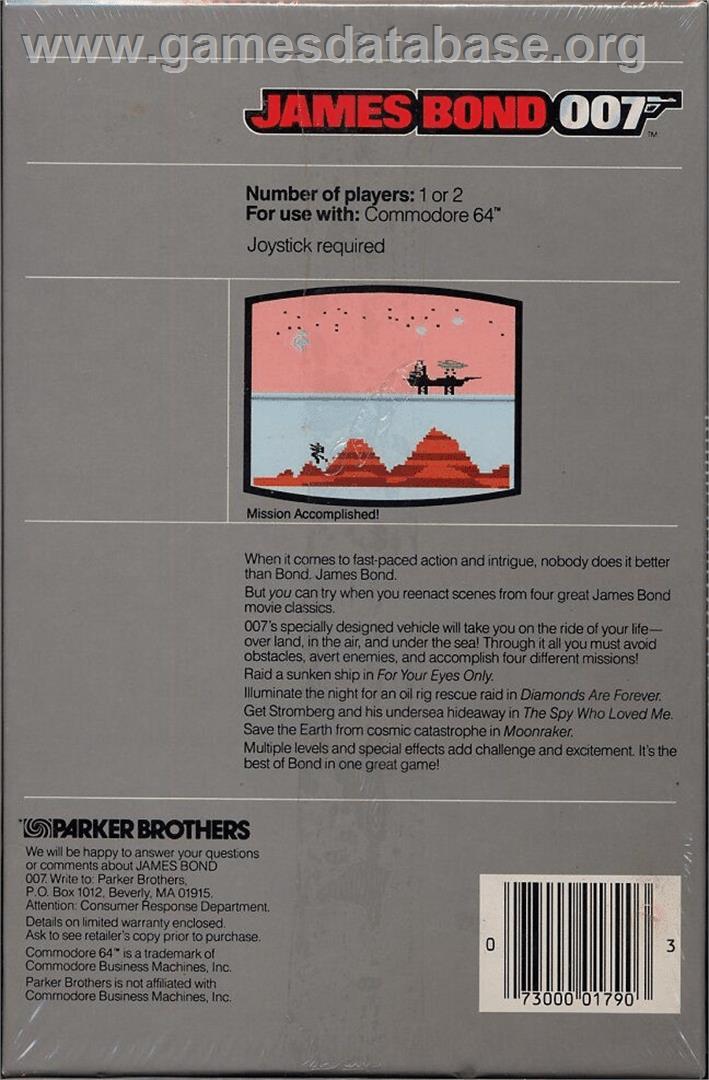 James Bond - Commodore 64 - Artwork - Box Back