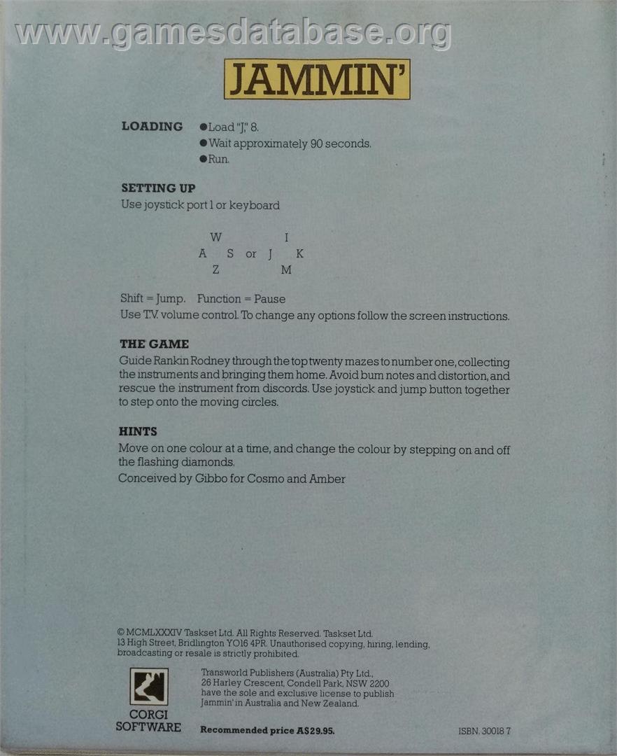 Jammin' - Commodore 64 - Artwork - Box Back