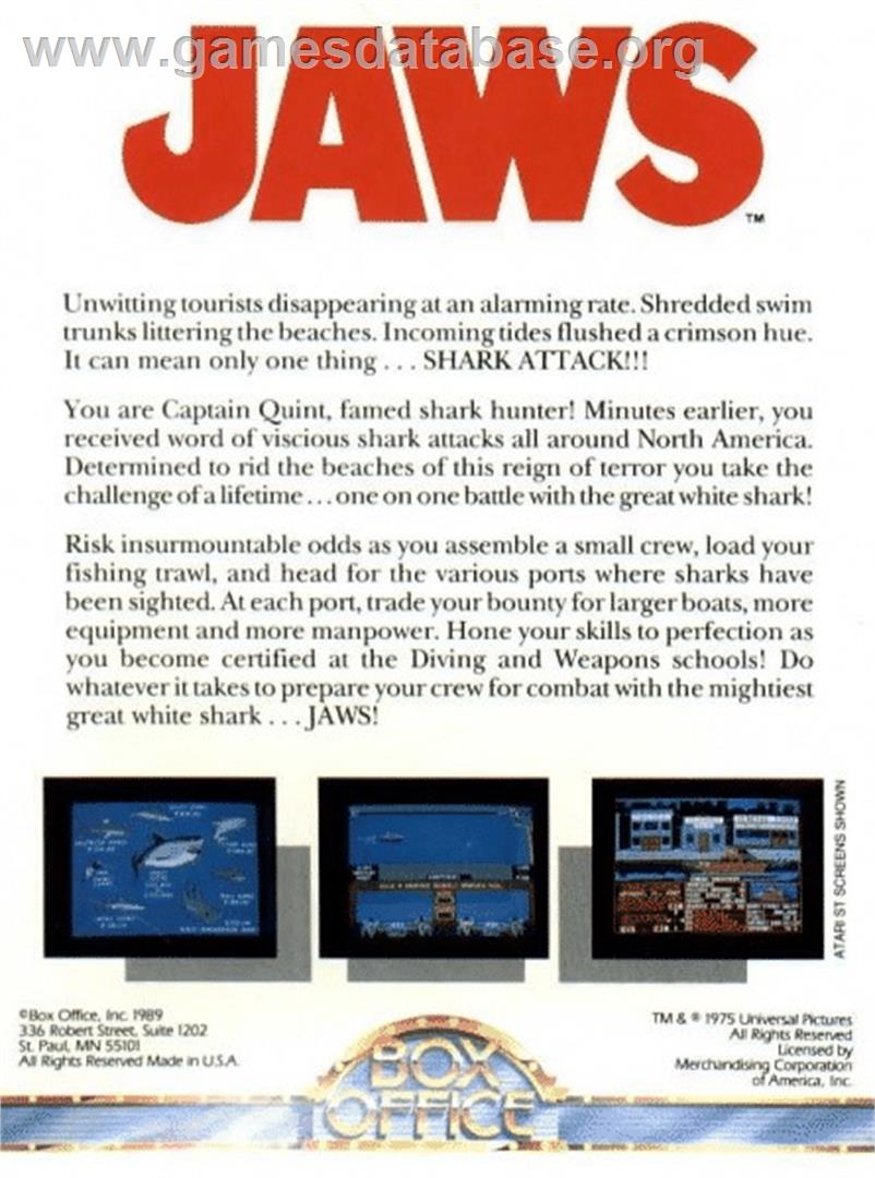 Jaws - Commodore 64 - Artwork - Box Back