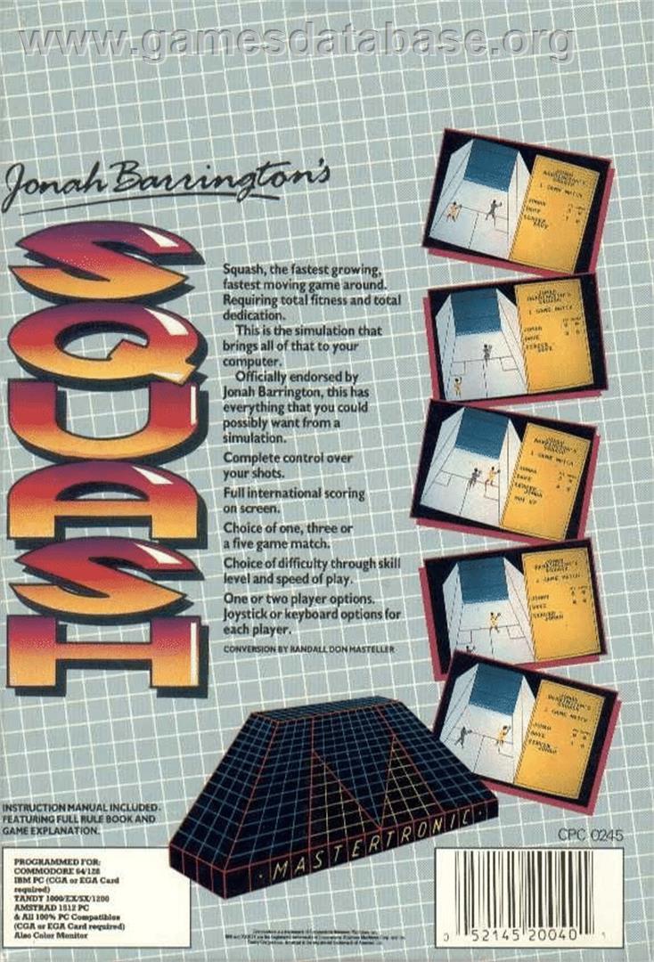 Jonah Barrington's Squash - Commodore 64 - Artwork - Box Back