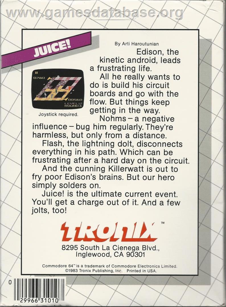 Juice! - Commodore 64 - Artwork - Box Back