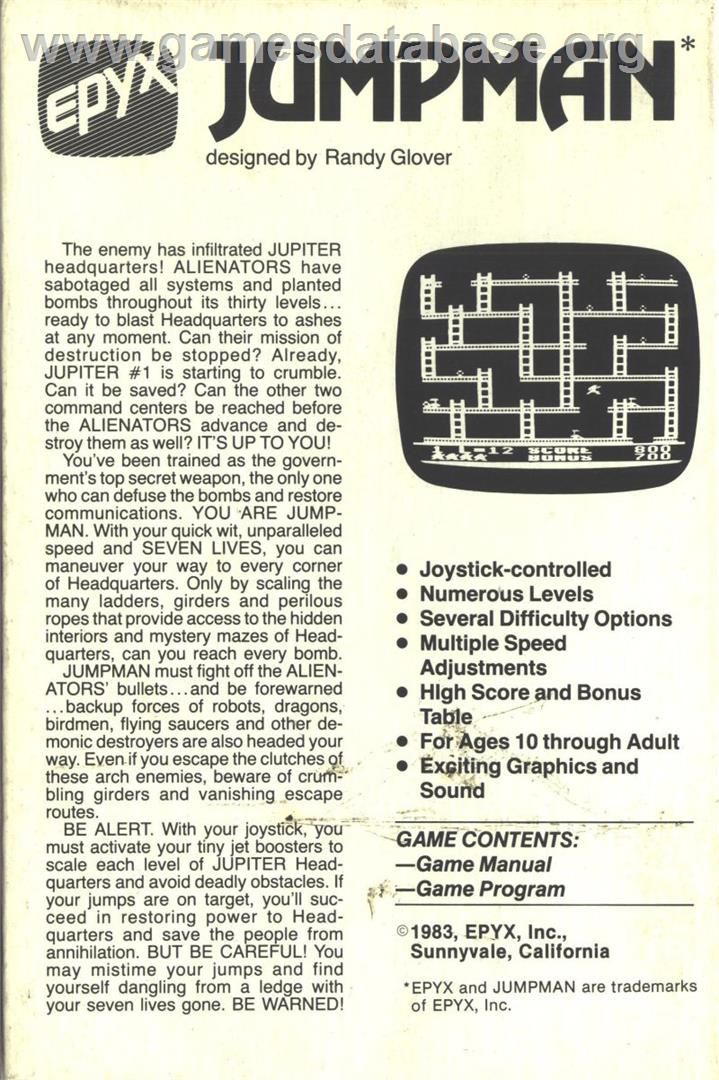 Jumpman - Commodore 64 - Artwork - Box Back