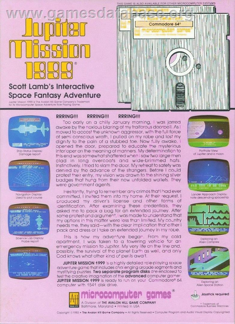 Jupiter Mission 1999 - Commodore 64 - Artwork - Box Back