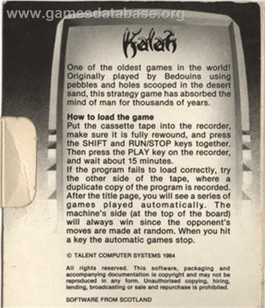 Kalah - Commodore 64 - Artwork - Box Back