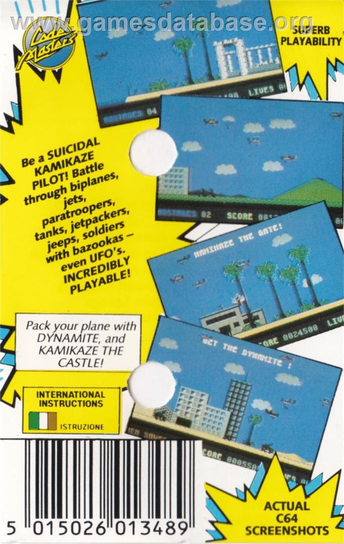 Kamikaze (Codemasters) - Commodore 64 - Artwork - Box Back