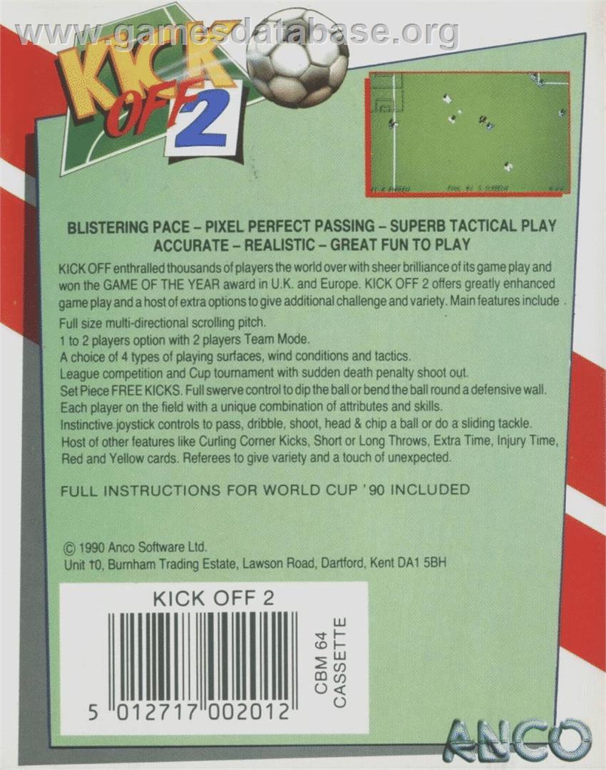 Kick Off 2 - Commodore 64 - Artwork - Box Back