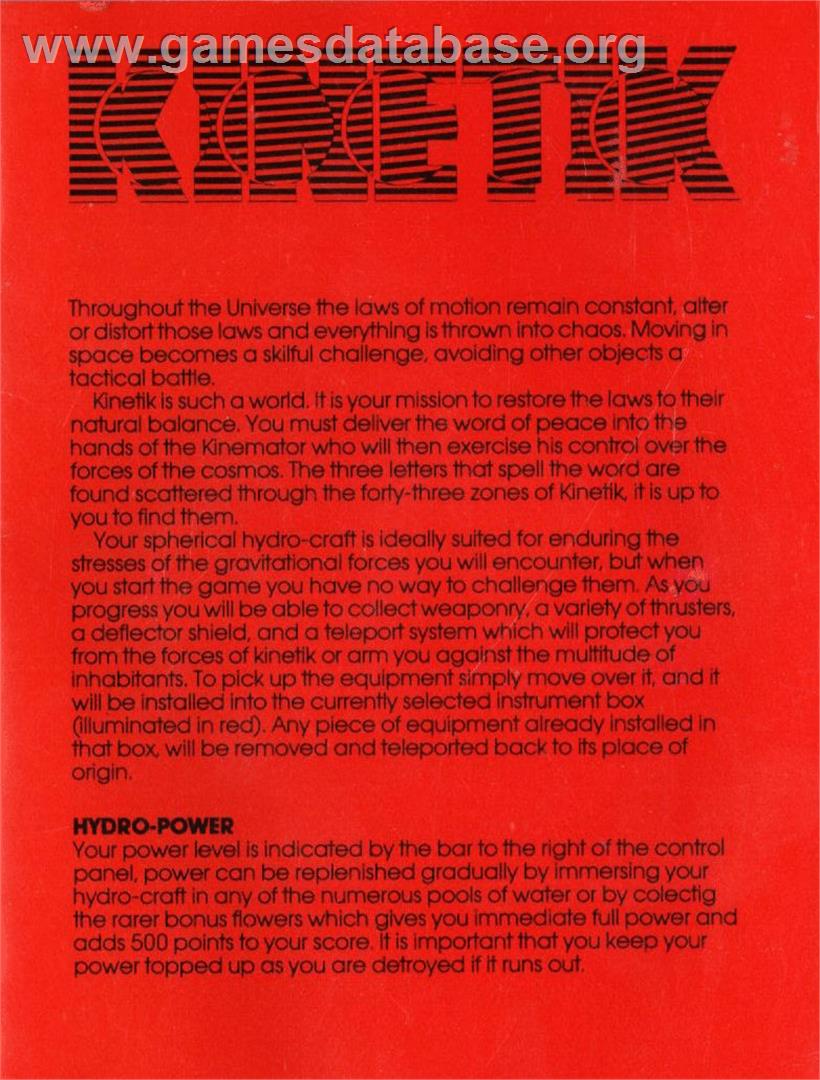 Kinetik - Commodore 64 - Artwork - Box Back