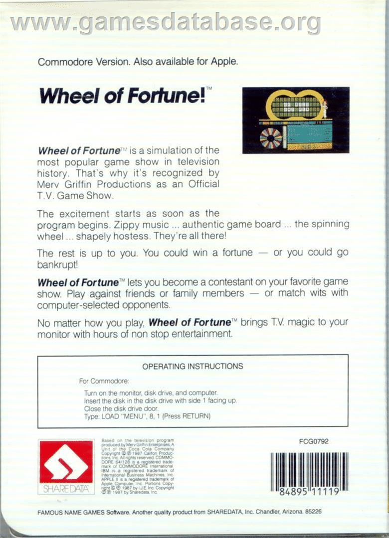 Kolo Fortuny / Wheel of Fortune (Marex/Vermes) - Commodore 64 - Artwork - Box Back