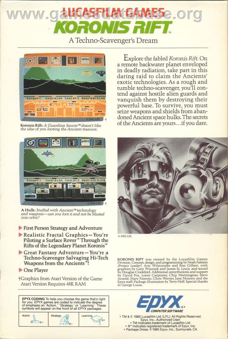 Koronis Rift - Commodore 64 - Artwork - Box Back