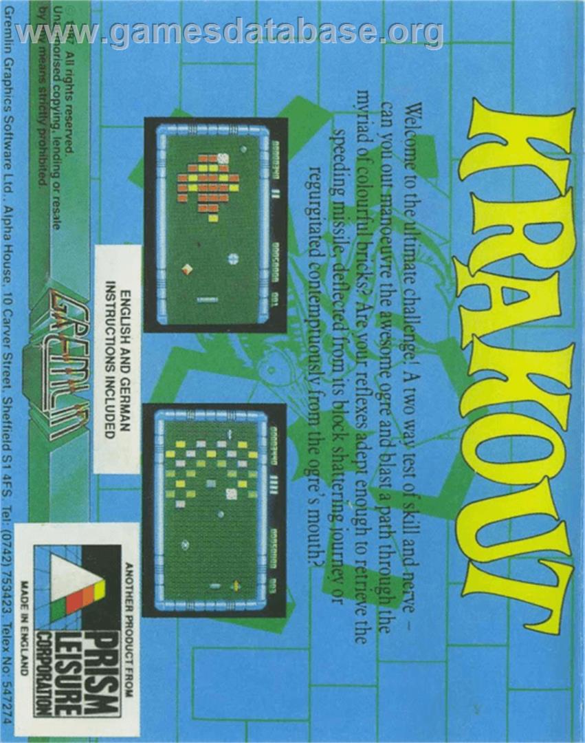 Krakout - Commodore 64 - Artwork - Box Back