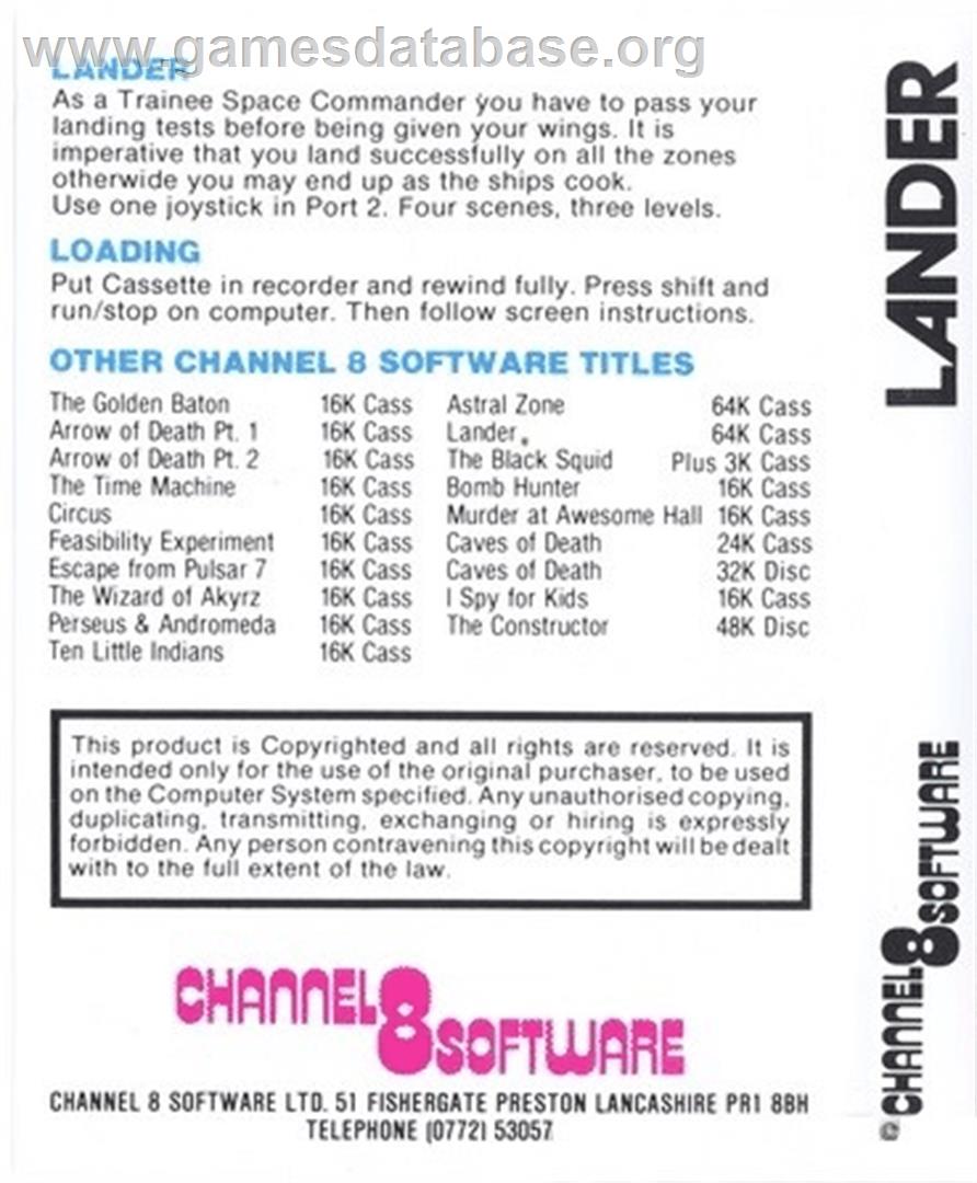 Lander (Compute!) - Commodore 64 - Artwork - Box Back