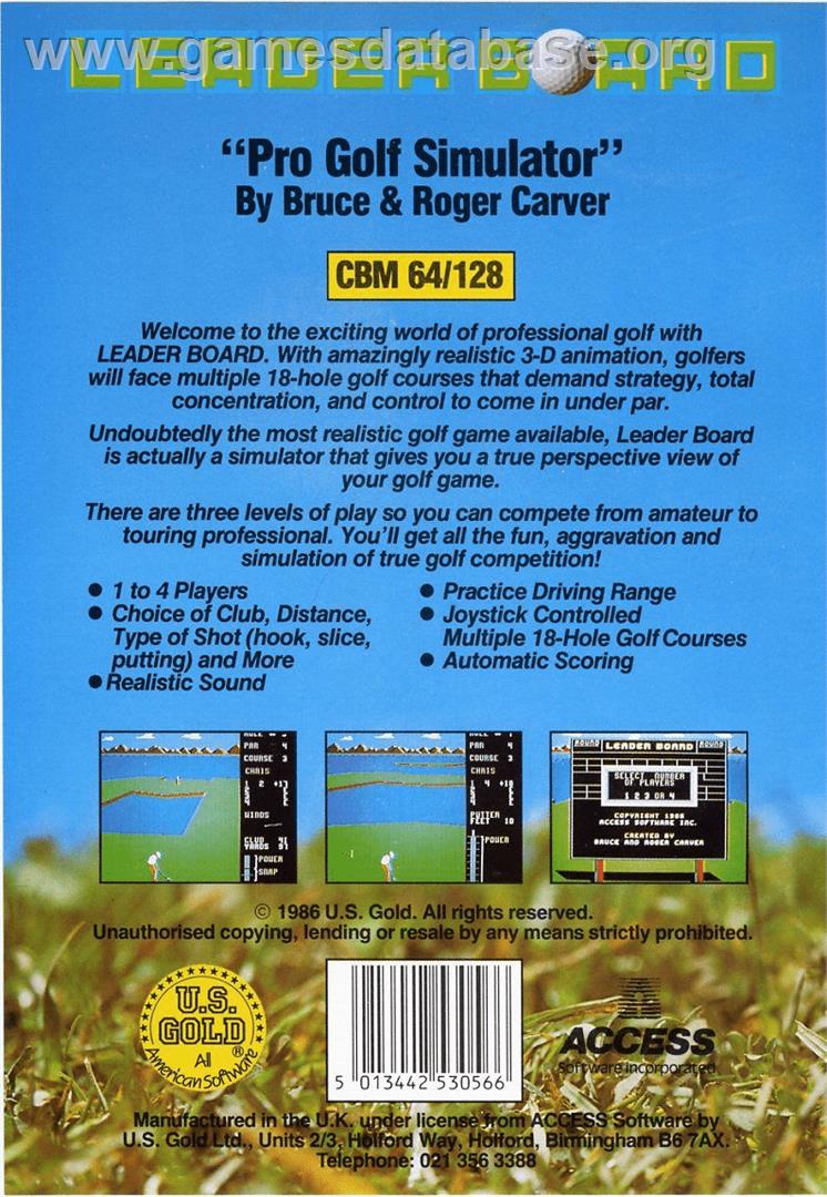 Leader Board - Commodore 64 - Artwork - Box Back