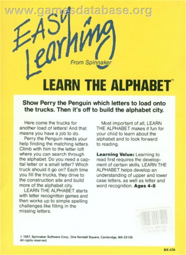 Learn The Alphabet - Commodore 64 - Artwork - Box Back