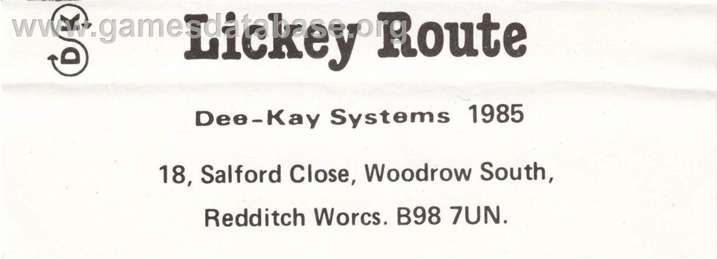 Lickey Route - Commodore 64 - Artwork - Box Back