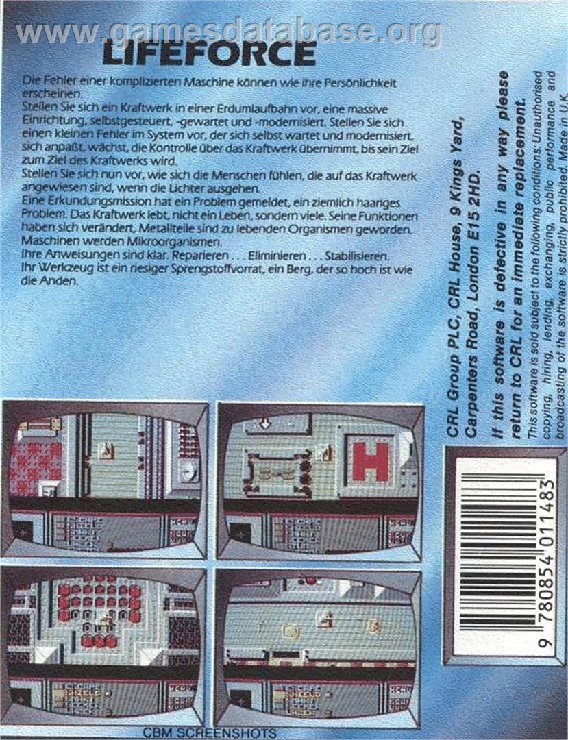 Lifeforce - Commodore 64 - Artwork - Box Back