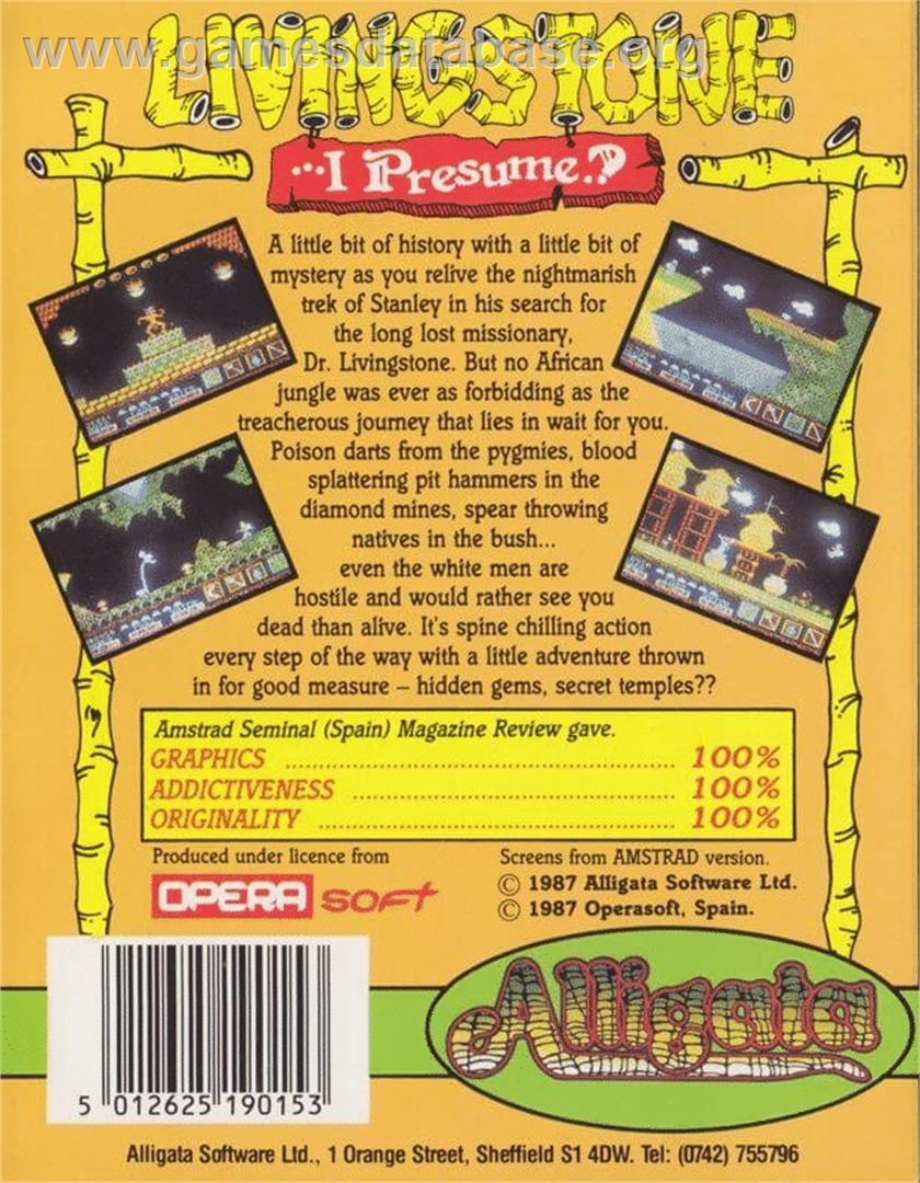 Livingstone, I Presume? - Commodore 64 - Artwork - Box Back