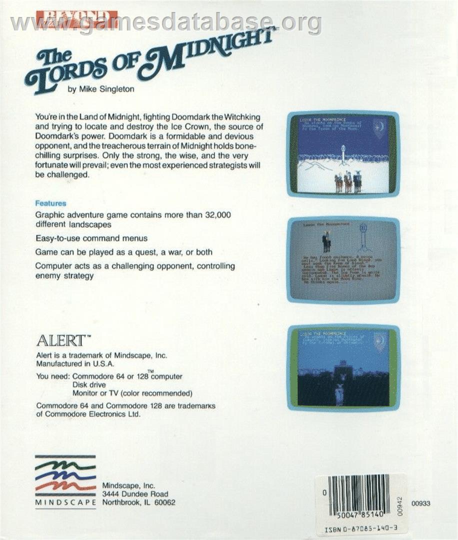 Lords Of Midnight - Commodore 64 - Artwork - Box Back